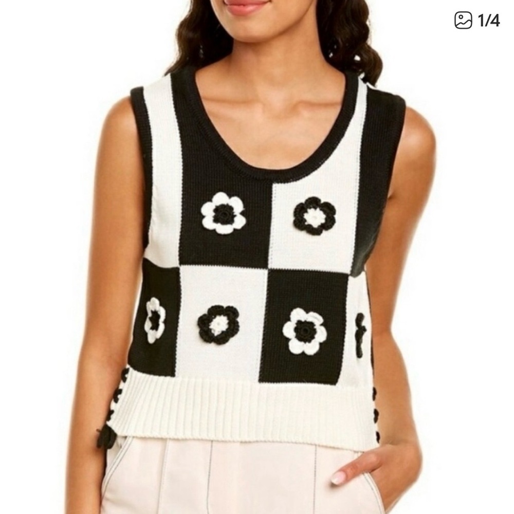 Black & White Floral Check Knit Tank